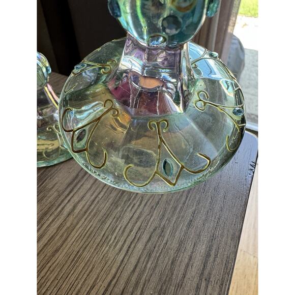 Retired PartyLite Mardi Gras Taper Candle Holder Set Of 2 Pastels Bejeweled 5” - Picture 3 of 5